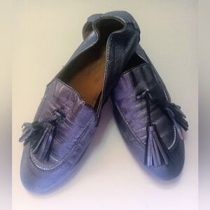 A&M Leather Pewter Loafers Shoes Made In Italy Euro Size 39 Good Condition